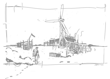 postapocalyptic wasteland shelter vector illustration